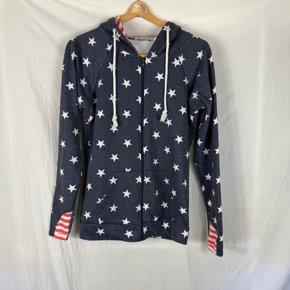Michelle Mae Patriotic Zip Up Hoodie Sz Small Women's Blue Red Stars